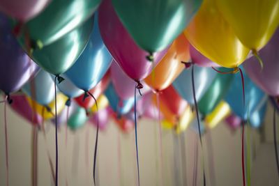 Colourful balloons and party decorations at a children's birthday party